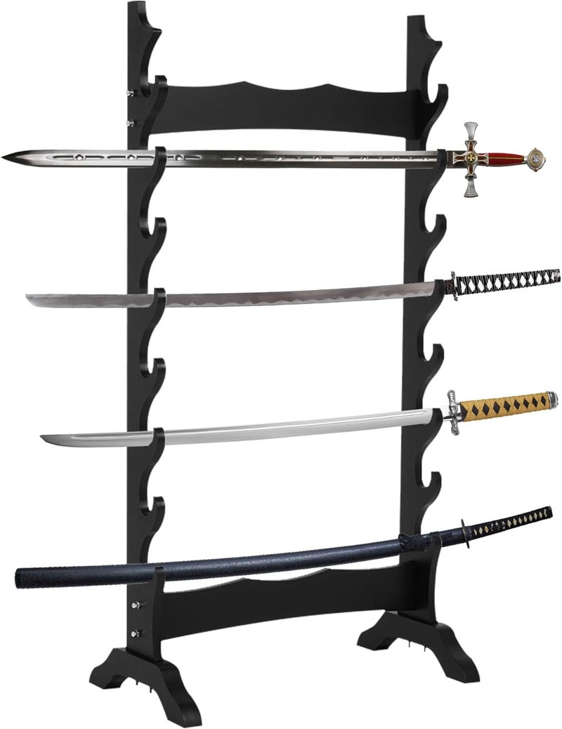 lukar 8 Tier Sword Display Stand Floor, Multilayer Katana Stand Floor, Wooden Sword Rack Floor Stand, Japanese Samurai Sword Holder - Image 1